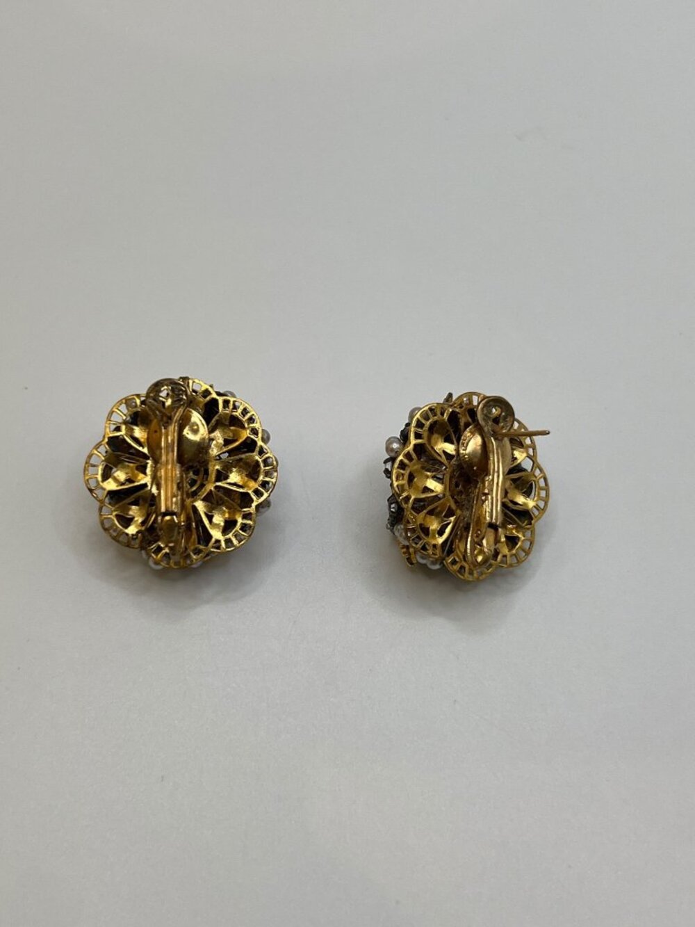 Authentic Vintage Miriam Haskell Baroque Pearl Rhinestone Filigree Earrings
